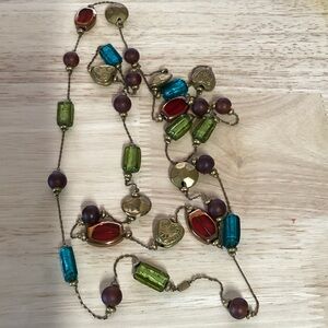Colorful Beaded Necklace w/ puffed hearts great colors vintage